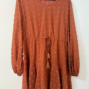 Rust Orange Textured Long Sleeve Dress Size XL